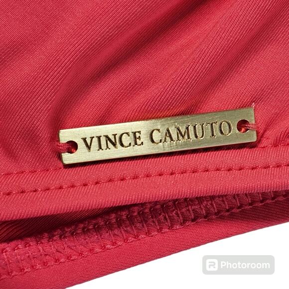 Vince Camuto Surplice Wrap Tie One Piece Swimsuit Women's 14 Coral Colorblock - Picture 9 of 13